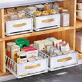 Pull out Cabinet Organizer Fixed with Adhesive Nano Film,Heavy Duty Slide out Pantry Shelves Drawer Storage,Sliding Mesh Cabinet Basket with Handle for Kitchen, Bathroom,Home, 9.8"W X 15.7"D X 6.2"H