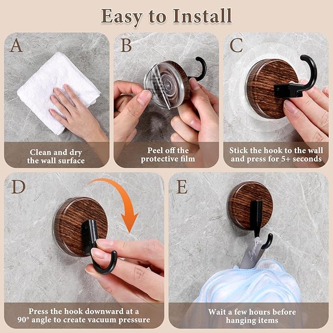 Suction Cup and Adhesive Tape Double Locking Hook,Wall Hook,Towel Hook, Shower Hook,for Bathroom,Kitchen,Loofah, Towel,Coat,Heavy Duty,Waterproof & Rustproof,Reusable(J Shape, 2 Counts)