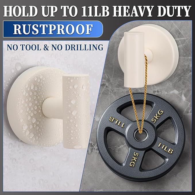 Heavy Duty Reusable Suction Cup Hooks for Shower - No Drill Bathroom/Glass/Mirror/Tiles & Metal Surfaces,and Smooth Non-Porous Surfaces for Towels, Robes, Loofahs (4, Milk White)
