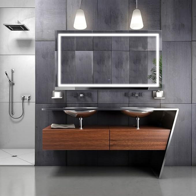 Krugg | Large 54 Inch X 24 Inch LED Bathroom Mirror | Lighted Vanity Mirror Includes Dimmer & Defogger | Wall Mount Vertical or Horizontal Installation