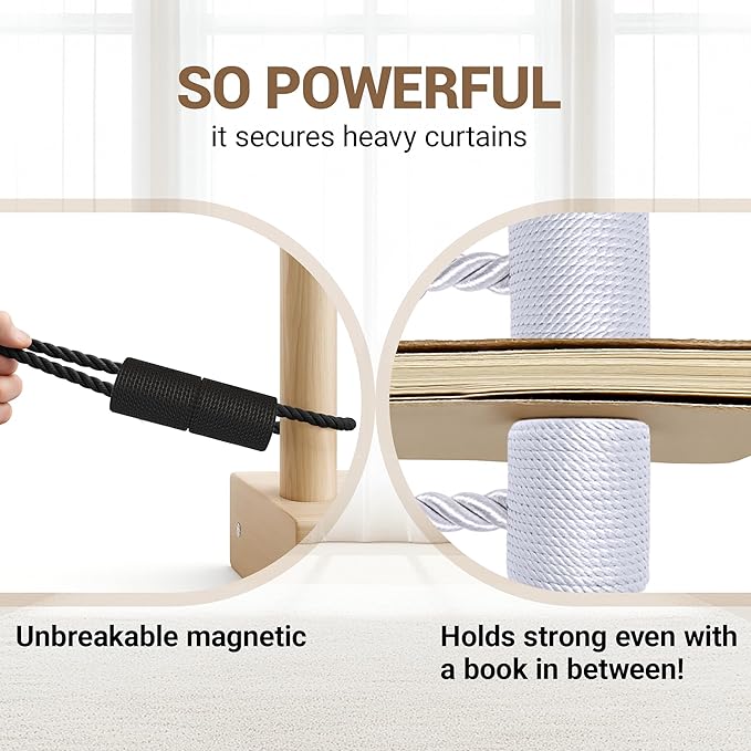 Hion Magnetic Curtain Tiebacks Black 4 Pack, Curtain Tiebacks Buckles Holdbacks Holders Hooks Clip for Home Bedroom Office Decorative Thick or Thin Curtain