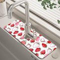 Watercolor Strawberry Kitchen Sink Splash Guard Mat Absorbent Fast Drying Mat Faucet Draining Mat Sink Splash Guard Behind Faucet Drip Catcher for Kitchen Bathroom 5.5"×15"