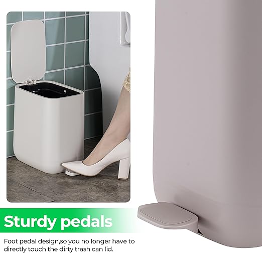 1.85 Gallons 7 Liters Slim Small Bathroom Trash Can with Lid Soft Close Dust Bin Step Pedal Garbage Waste Home Kitchen Bin Office Smooth ABS Washable Cubo de Basura Cocina Grey