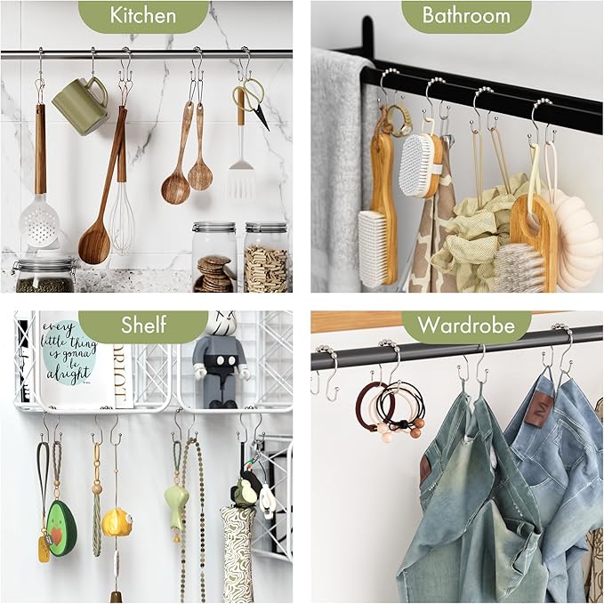 AmazerBath Shower Curtain Hooks, Shower Curtain Rings, Metal Nickel Shower Curtain Hooks Rust Proof, Smooth Glide Double Shower Hooks for Shower Curtain, Shower Rod Hooks 12Pcs