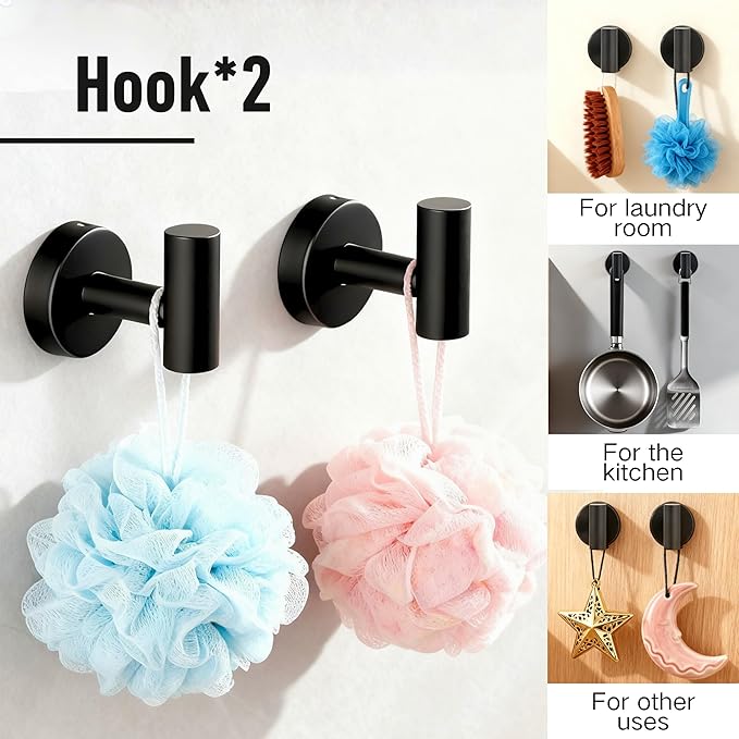 Towel Racks for Bathroom, Paper Towel Holder Shower Shelves Bath Towel Bar Set Stainless Steel Towel Racks for Bathroom Wall Mounted 1 Set (Black)