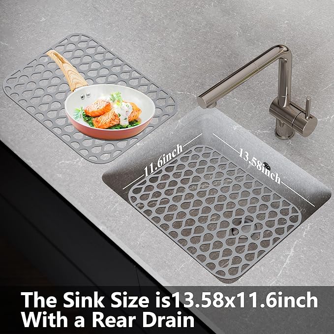 Sink Protectors for Kitchen Sink,2 PCS Silicone Kitchen Mat 13.58"x11.6",Non-Slip Bottom Guard Compatible with Farmhouse/Stainless Steel/Porcelain(Grey)