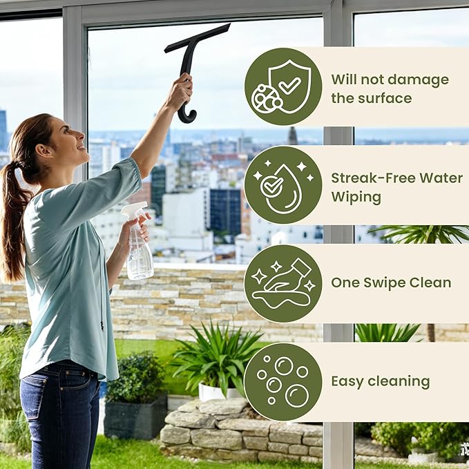 Shower Squeegee for Glass Doors - Ergonomic Round Grip, All-in-One Silicene Design with Built-in Hook Design for Easy Hanging, Efficient for Bathroom, Tile Wall, Car