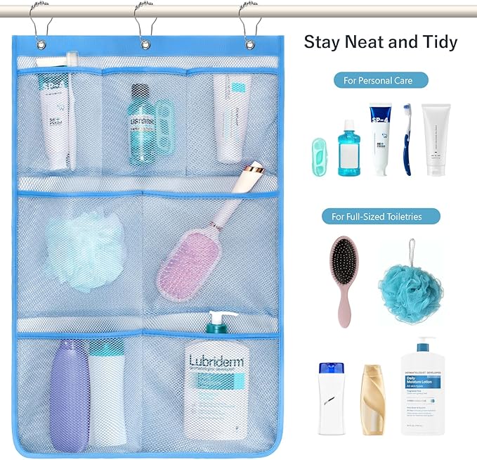F-color Cruise Essentials 2026 - Mesh Shower Organizer Hanging with 7 Pockets for RV Gym Camping, Quick-Dry Portable Toiletry Bag with Metal Hooks for Bathroom Travel Toiletries