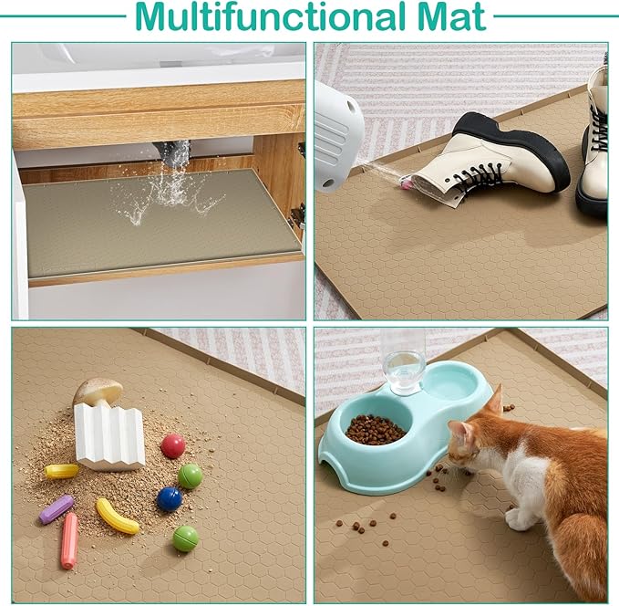 Waterproof Under Sink Mat 34" x 19", Silicone Cabinet Liner, Rubber Protector for Kitchen and Bathroom, Keeps Cabinets Clean, Dry, and Organized (Mint Green)
