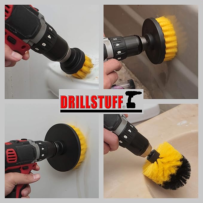 4 Piece Power Scrub Brush Kit for Tile and Grout, Tub, Shower, Sink, Porcelain, Shower Tracks, and Around fixtures
