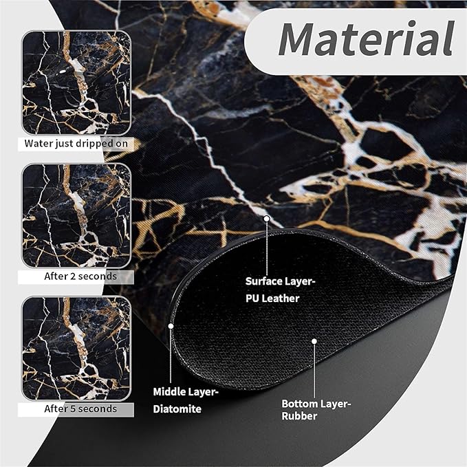 Kitchen Sink Splash Guard，Black marble with yellow and white Faucet Mat Sink Gadgets-Super Absorbent Fast Drying Mat Drip Catcher for Kitchen, Bathroom,Sink Mat, Dish Drying Mat, Bathroom(15" X 5.5" )