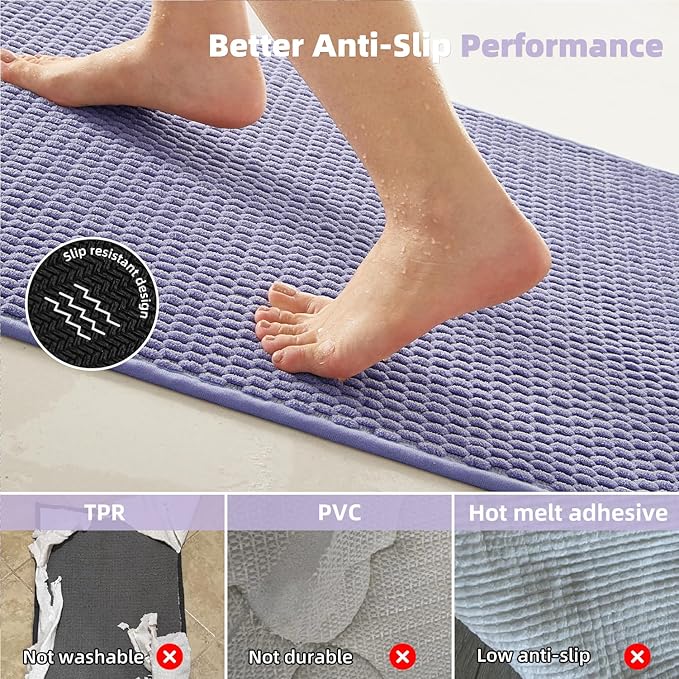 Bathroom Runner Rugs, Long Bath Mat Runner Washable Thin Quick Dry Low Pile Bathroom Runner Rugs Non Slip, Lavender 24"x70"