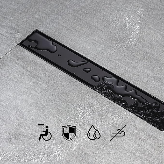 SaniteModar Linear Shower Drain, Black Shower Drain 40 inch with Flat and Tile Insert 2 in 1 Panel, 304 Stainless Steel Black Linear Floor Drain with Hair Strainer and Leveling feet
