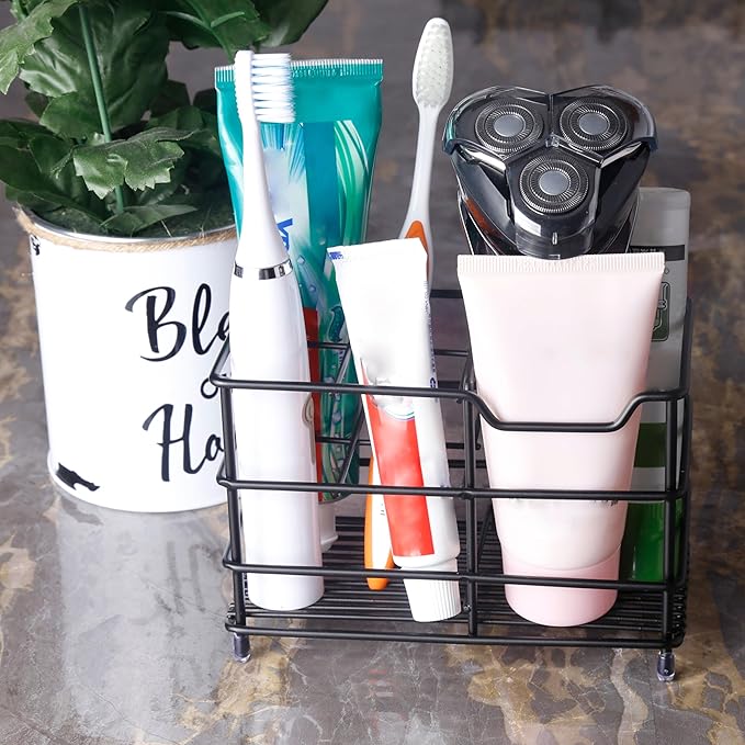 Dseap Toothbrush Holder, Electric Toothbrush Holder - Stainless Steel Tooth Brush Holders, Toothpaste Holder Organizer Stand Caddy for Bathroom, Black, 2Packs