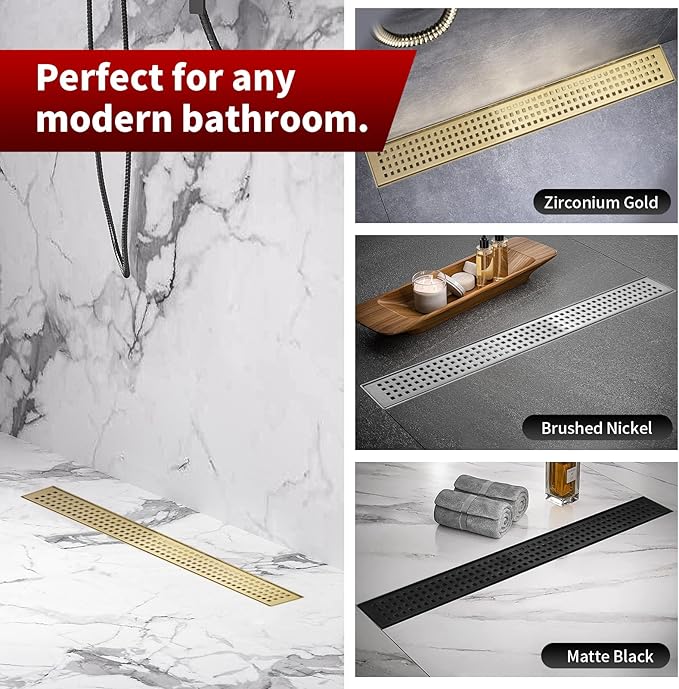 Sharp-tec 24 inch Linear Shower Drain, Gold Rectangular Floor Drain, V-Shape Design Drain Channel, 304 Stainless Steel, cUPC Certificated for Bathroom Shower (Drain Base is Not Included)