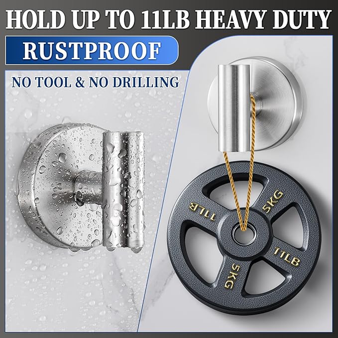 Heavy Duty Reusable Suction Cup Hooks for Shower - No Drill Bathroom/Glass/Mirror/Tiles & Metal Surfaces,and Smooth Non-Porous Surfaces for Towels, Robes, Loofahs (4, Brushed Nickel)