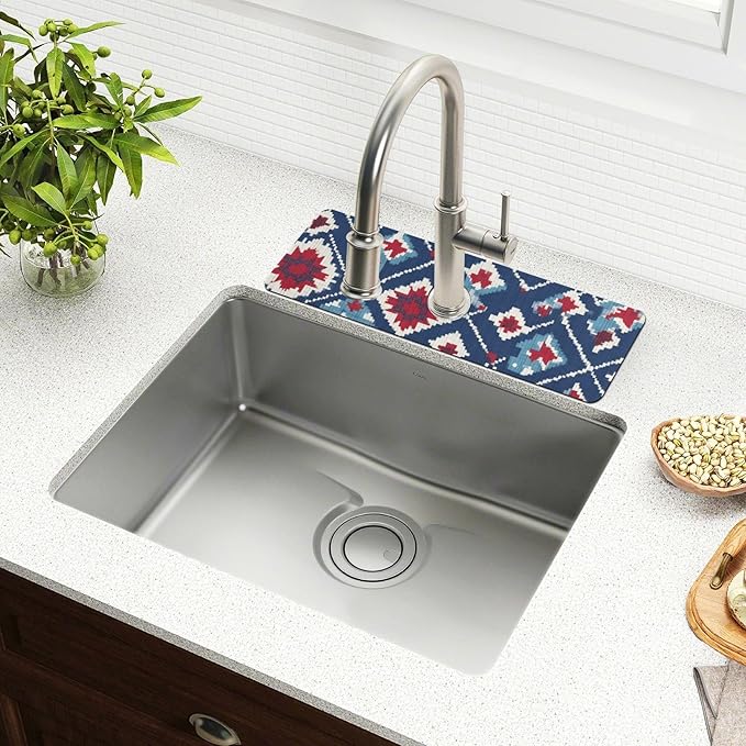 Kitchen Sink Splash Guard 2 PCS 14.7 Inch Sink Faucet Mat Splash Guard for Bathroom Countertop Water Absorbent Foldable Cuttable Soft Washable Vintage Blue Floral Patriotic