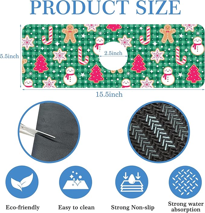 Ginger Man Faucet Mat for Kitchen Sink Snow Man Plaid Pattern, Soft Diatom Mud Material, Strong Water Absorption, Non-slip, Easy to Clean for Bathroom, Kitchen 15"X5.5"