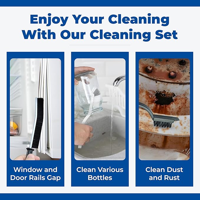 Multi-Purpose Cleaning Brush Set - with Stiff Nylon Bristles and Small Wire Brass/Steel Bristles, Crevice Cleaning Brush Ideal for Kitchen, Bathroom, Home, Window Tracks, Bathtub, Vehicle and More