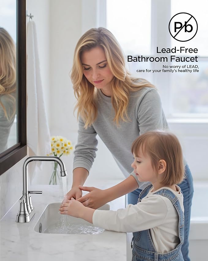 FORIOUS Bathroom Faucets for Sink 3 Hole Chrome, 4 Inch Centerset Bathroom Sink Faucet 2 Handle with Pop-up Drain and Supply Hoses for Vanity RV Laundry Farmhouse