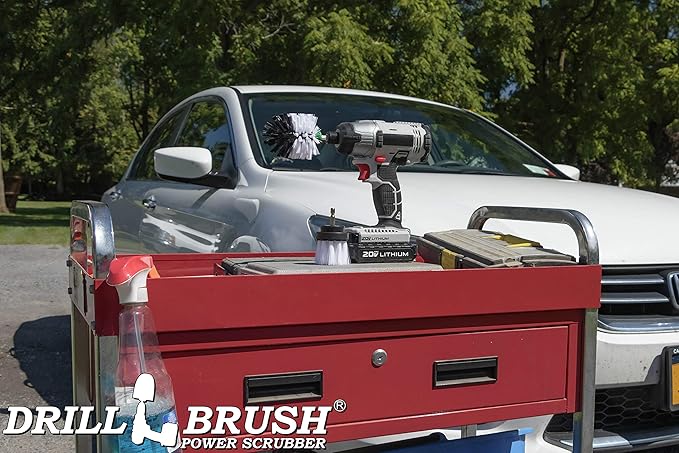 Motorcycle Cleaning Kit - Car Cleaning Supplies - Truck Scrubbing Accessories - Drill Brush Wheel Cleaner - Rim scrubbing Brush - Windshield Glass Cleaner - Dirt Bike Brush - Soft Wheel Cleaner Brush