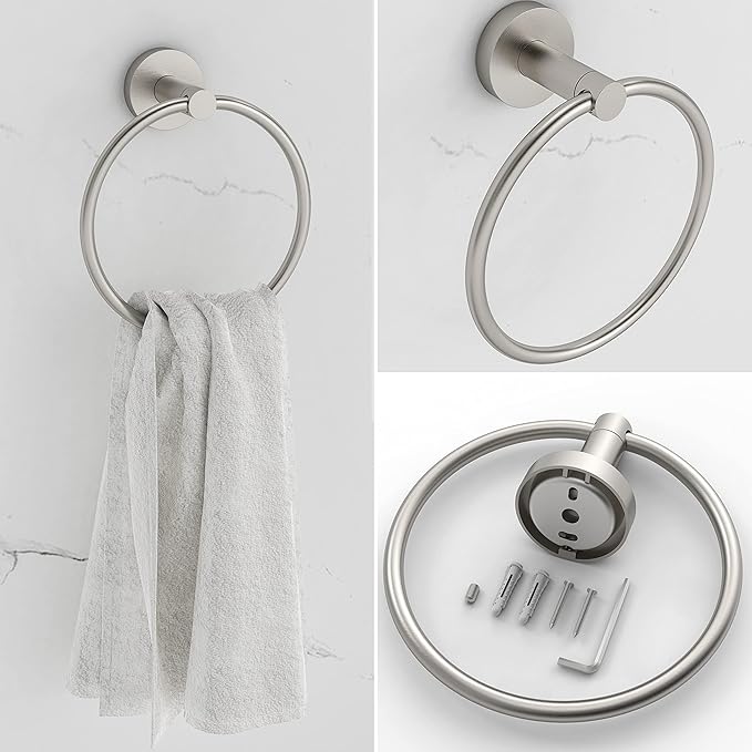3pc Bathroom Hardware Set with Brushed Toilet Paper Holder & Towel Ring & Towel Bar SUS304 Stainless Steel Toilet Paper Roll Holder Wall Mount & Bathroom Towel Holder & Towel Rack Set