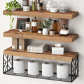Floating Shelves for Wall, 23.6" Wall Mounted Shelves Set of 3, 1.5" Thick Hanging Shelf Storage, Farmhouse Decor for Bathroom, Toilet, Bedroom, Living Room, Kitchen, Rustic Brown 6001BJBF