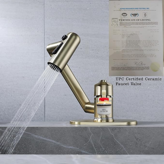 Bropury Rotatable Bathroom Faucets，Single Hole Golden Bathroom Faucet 1 Hole or 3 Hole，Lavatory Basin Vanity Faucet for RV Caravan Marine Boat Yacht(Brushed Gold) (Brushed Gold)