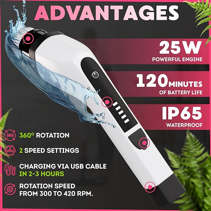 7-in-1 Electric Bathroom Scrubbing Brush, 2500 mAh. Pack of 12 Telescopic Bathtub Scrubber with Long Handle. Electric Bathtub Scrubber. Portable Power Brush for Cleaning Bathroom, Kitchen, Car