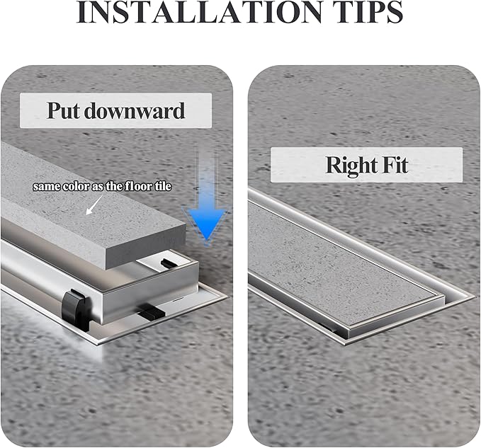 12 Inch Linear Shower Drain Brushed Floor Drain with Removable SUS304 Stainless Steel CUPC Certificate and 2-in-1 Tile Insert Grate Cover