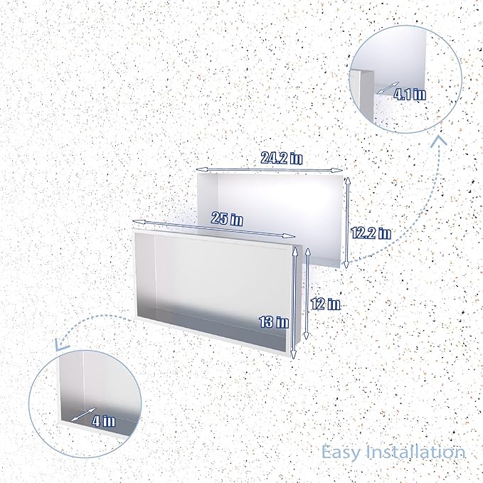 No Tile Needed Shower Niche for Shower Room Storage,Recessed Wall Niche Insert,Stainless Steel 304 (Brush, 12 * 24 in)