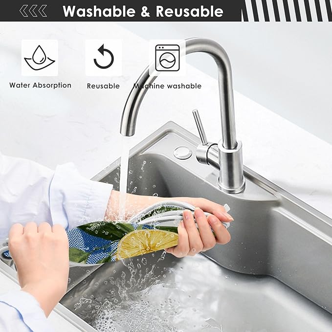 Sink Faucet Absorbing Mat Kitchen Sink Splash Guard Splash Faucet Drip Catcher for Bar RV Bathroom 2PCS 14.9x5.5in Blue and White Gingham Summer Lemons