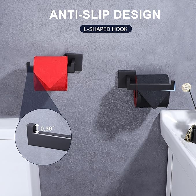 LANC Black Toilet Paper Holder, Bathroom Toilet Paper Roll Holder Wall Mounted for Bathroom Kitchen, Modern Matte Black TP Holder Dispenser Hangers Square SUS304 Stainless Steel, A8807MB