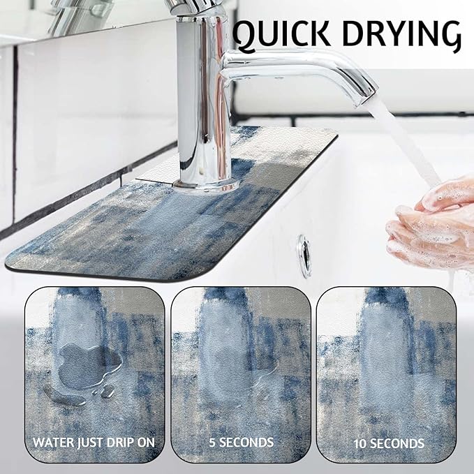 MCALK Blue Kitchen Sink Faucet Mat Splash Guard, Absorbent Quick-Dry Kitchen Sink Mat - Ideal for Splash Guard & Drip Catching with Abstract Art Decor( 1pc 15"x5.5")