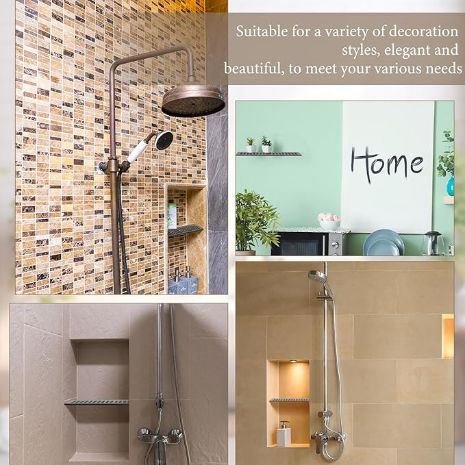 1 Pcs Aluminum Shower Niche Rectangular Shelf Bronze 5/32"/ 4 mm Thick, Petal Design, Matte Bronze Finish for 12" Prefabricated Niches, Fits 5/32" Grout Line