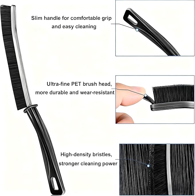 Crevice Cleaning Brush(9.2x0.8 inches),car wash Brush,Long Handle Crevice Cleaning Brush Set, Black, for Bathroom Kitchen and Tile-3pcs
