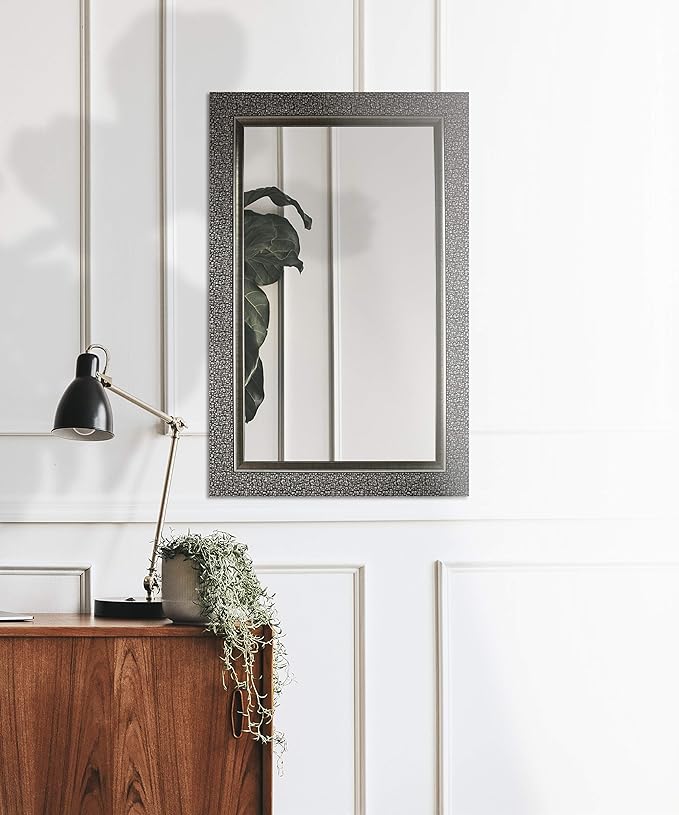 Mirrorize IMM101 Antique Mosaic Framed Designer Wall 27" W X 43" H | Vanity, Powder Room, Bathroom, Bedroom | Rectangle| Large Accent Mirror, 1.5DX27HX43W, Dark Silver