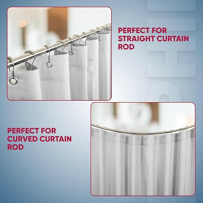 Shower Curtain Hooks Rust Proof (Set of 12) - Stainless Steel Shower Curtain Rings - Anti Slip Roller Balls for Easy Glide (Secure Lock Hooks, Chrome)