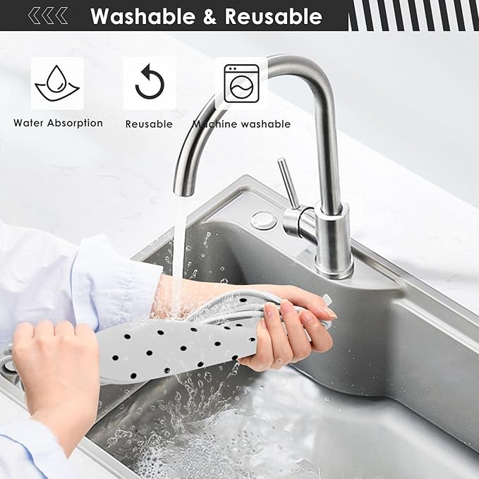 2 PCS Kitchen Sink Splash Guard 23.6 Inch Faucet Mat for Kitchen Sink Bathroom Sink Faucet Absorbing Drip Drain Mat Pad Microfiber Soft Washable Black and White Polka Dot