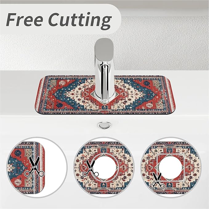Kitchen Sink Splash Guard，Rhombus shaped geometric Faucet Mat Sink Gadgets-Super Absorbent Fast Drying Mat Drip Catcher for Kitchen, Bathroom,Sink Mat, Dish Drying Mat, Bathroom(15" X 5.5" )