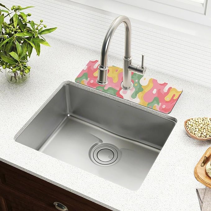 Kitchen Sink Splash Guard 2 PCS 14.7 Inch Sink Faucet Mat Splash Guard for Bathroom Countertop Water Absorbent Foldable Cuttable Soft Washable Multicolored Drips