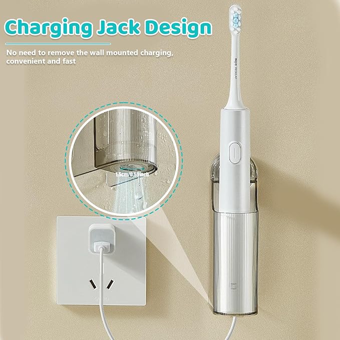 4 Pack Electric Toothbrush Holders for Bathroom, Wall Mounted Clear Electric Toothbrush Organizer, Self Adhesive Bathrooms Toothbrush Storage for Shower, Saving Space and Keep Drying (Cream)