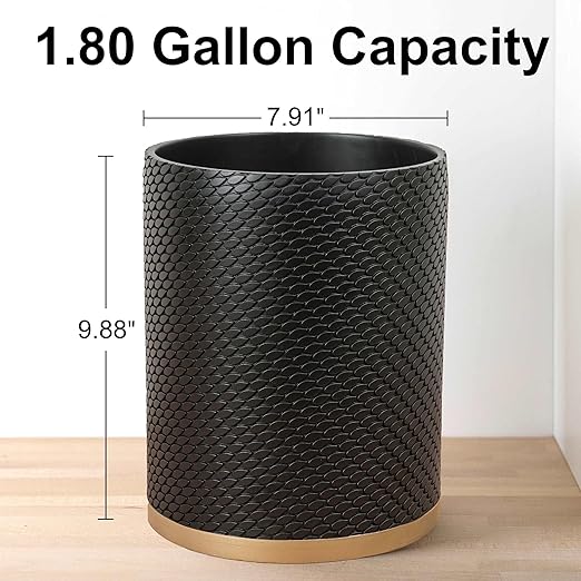 Allure Home Creation Amal Resin Wastebasket Black with Brushed Gold Finish