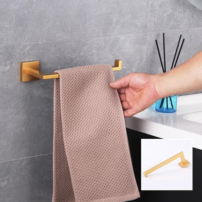 GERZWY Bathroom 2-Piece Bathroom Hardware Set Gold Stainless Steel - Toilet Paper Holder Towel Ring IG1856-2BE