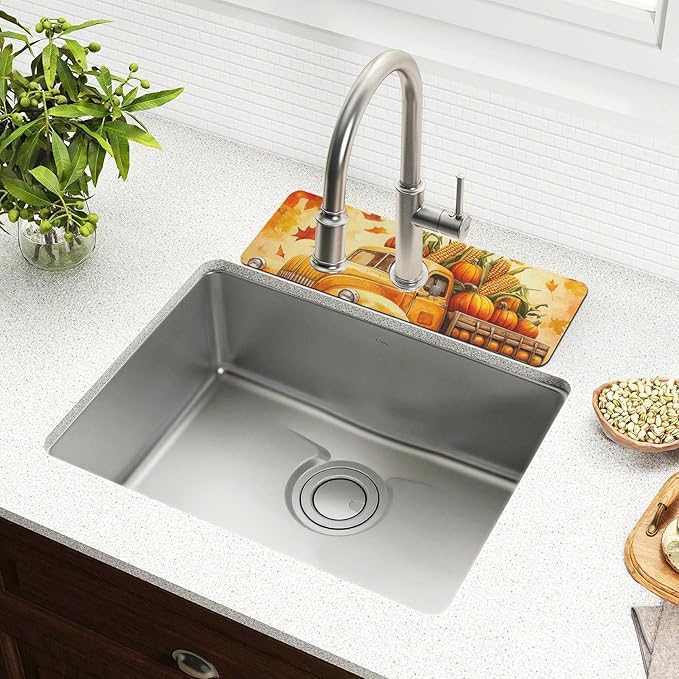 Fall Thanksgiving Pumpkin Truck Kitchen Sink Splash Guard Faucet Mat Diatomite Absorbent Pad for Bathroom RV 30x5.4in 1PCS water