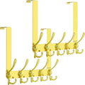 SKOLOO Over The Door Hook - for Doors up to 1-3/4'' Thickness, Pack of 2, Metal Door Hanger with 5 Triple Hooks, Over The Door Hanger for Coats, Hats,Towels, Gold, Assembly Required