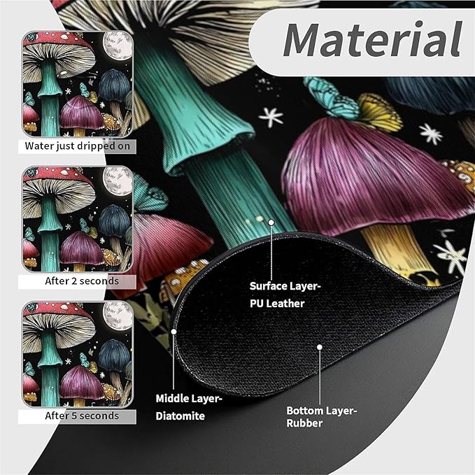 Kitchen Sink Splash Guard，Snail and Mushroom Faucet Mat Sink Gadgets-Super Absorbent Fast Drying Mat Drip Catcher for Kitchen, Bathroom,Sink Mat, Dish Drying Mat, Bathroom(15" X 5.5" )