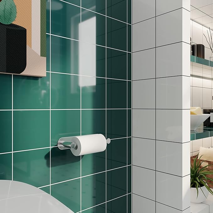 Adhesive Toilet Paper Holder Chrome Bathroom Double Post Pivoting Toilet Tissue Holder Polished Roll Holder Stick On No Drilling Stainless Steel and Zinc Alloy
