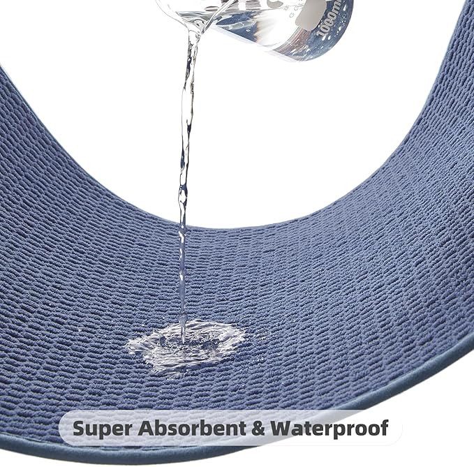 Bathroom Runner Rug, Long Bath Mat Washable Thin Quick Dry Low Pile Bathroom Runner Rugs 24 x 60 Non Slip, Denim Blue 24"x60"