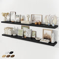 Fun Memories 72 Inch Floating Shelves for Wall 8 Inch Deep Black Shelves Set of 2, Wall Mounted Rustic Wood Long Floating Shelf, Large Display & Storage Shelf with Invisible Brackets